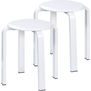 Set of 2 Dining Room Stools, Wooden Stacking Chairs with Non-Slip Mat, Stacking Stools for Classroom, Kitchen, Dining or Home Pub Area, White