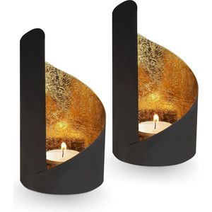 Theelichthouder Decoratief Goud - Set van 2 Theelichthouders Goud - Esthetisch Kamerdecor - Decoratief Zwart Goud Woonkamer Modern - Decoratie Zwart Goud