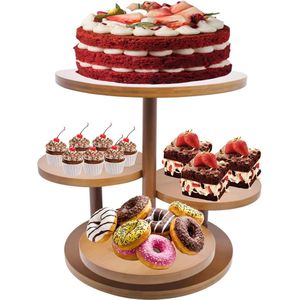 Taartstandaard 4 niveaus, ronde cupcake-torenstandaard voor 50 cupcakes, houten cakestandaard met gelaagde lade, cupcakestandaard voor desserts, cakes, donuts, dessertlade voor feest, cupcakehouder