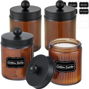 Glazen wattenstaafjes, make-uptafel, badkamerorganizer, set met matzwarte roestvrijstalen deksels, wattenschijfje, make-up organizer voor wattenstaafjes, wattenschijfjes, flosspicks (bruin)