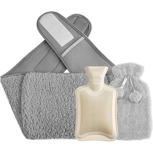 Warmwaterkruik met riem, verpakking van 3 omwikkelbare warmwaterflesriem, grijze draagbare warmwaterkruik, zachte pluche warmzak voor menstruatieklachten in de nek, rug, taille, benen (A)