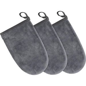 Washandje, washandje, badstof, wasbaar, make-uphandschoen, microvezel, handschoen, gezicht, zacht en herbruikbaar, 13 cm x 20 cm, 3 stuks, grijs