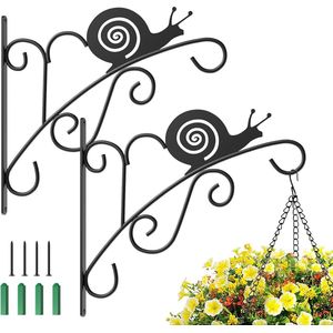 Retro hangmand houder, 2 stuks slak decoratie bloemenhanger haak ijzer plantenhouder wandhaak met schroeven hangplant haken voor bloempot lantaarn tuin buiten decoratie, zwart