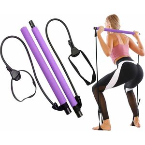 Pilates Bar Kit, met verstelbare weerstandsband, draagbare pilates trainingsbar stick voor rekken, yoga, vormen, trainen, sit-ups, afvallen