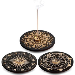 Wierookstokjeshouder, 3 stuks, hout, incense brander, wierookstokjeshouder met asopvangbak, ideaal voor woondecoratie, meditatie (zwart)