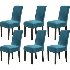 Stoelhoezen, set van 6 fluwelen stoelhoezen voor schommelstoelen, eetkamerstoelen, hoezen voor bruiloft, hotel, keuken, banket, feesten, stretch stoelhoezen (6, turquoise)