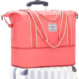 Reistas, weekendtas voor dames, handbagage voor vliegtuigen met trolleyhoes, uitbreidbare sporttas met nat compartiment, ziekenhuistassen, roze