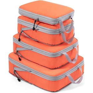 Compressie Packing Cubes Koffer Organizer Verpakkingskubussen Bagage Opslag Tassen (Oranje 4 stuks)