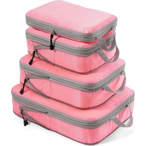 Compressie Packing Cubes Koffer Organizer Verpakkingskubussen Bagage Opslag Tassen (Roze 4 stuks)