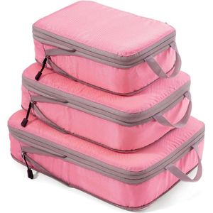 Compressie koffer-organizer, verpakkingskubus, bagageopslag, tassen, kledingtassen, verpakkingskubus, paktassen (roze, 3 stuks)