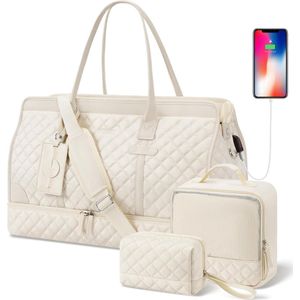 Weekender reistas voor dames, grote reistas met schoenenvak en natte tas, sporttas met toilettas