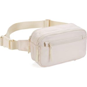 Buiktas voor dames, heuptas, kleine schoudertas, canvas, crossbody tas met verstelbare riem, beige, borstzak