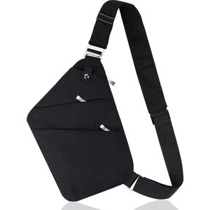 Multi-pocket schoudertas, schoudertas met grote capaciteit, crossbody sling bag, anti-diefstal borsttas, borsttas voor heren, voor buiten, reizen, wandelen, joggen, Zwart 6.0, zwart