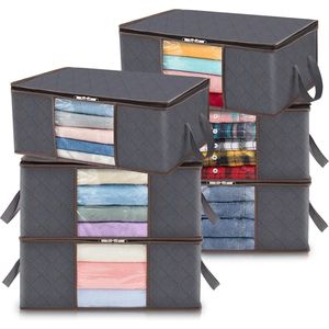 6 stuks 35L opbergzakken, opbergdoos met deksel, grote kledingopslag verhuisdozen, opvouwbare opbergdozen voor dekbedden, kleding, onderbedgarderobe, grijs