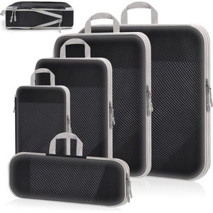 Koffer Organizer Set 5-delige Packing Cubes Compressie, wijd open kledingbekers, bagage-organizer, pakkubussen voor rugzak, rijstaccessoires, organizer, paktassen (zwart)