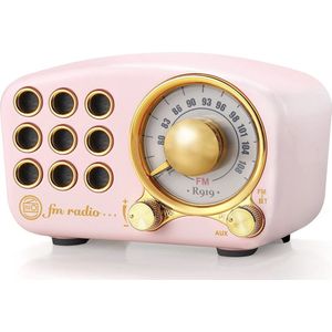 Mini Vintage Radio Greadio FM-radio met ouderwetse klassieke stijl, sterke basversterking, luid volume, Bluetooth 5.0-verbinding, TF-kaartsleuf en MP3-speler (roze)
