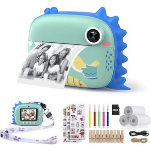 Onmiddellijke kindercamera, digitale camera voor kinderen met printpapier en 32G TF-kaart, videocamera met gekleurde pennen en fotoklemmen om te knutselen, cadeau voor kinderen van 3-14 jaar (blauw)