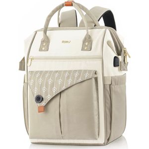 Rugzak voor dames, laptoprugzak, schoolrugzak met USB-aansluiting voor werk, wandelen, reizen, kamperen, H58-beige, 15,6 Zoll, Rugzak