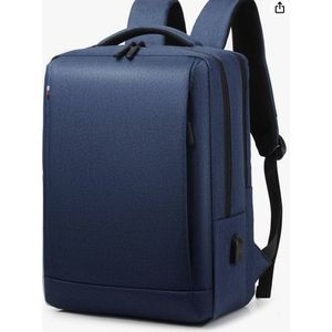 Rugzak laptop waterdichte handbagage rugzak schoolrugzak heren met USB-oplaadpoort rugzakken met 15,6 inch laptopvak voor zaken, werk, reizen, schooltas, dagrugzak, blauw (b), L