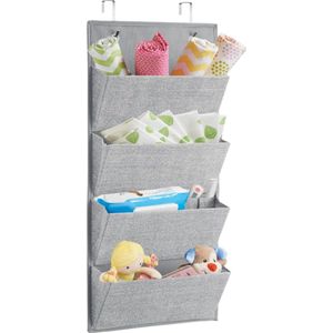 Hangende opberger met 4 zakken - hangkast - kledingkastorganizer - multifunctioneel/deurbevestiging - voor babykamer/kinderkamer/slaapkamer/camping/caravan - grijs