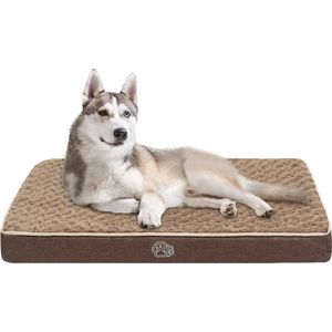 hondenkratbed, wasbaar hondenmatras, orthopedisch hondenbed met afneembare hoes, omkeerbare hondenmat, warm en koel, huisdierbed voor grote middelgrote honden, 90 x 60 x 7,5 cm, bruin