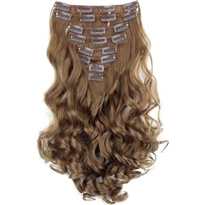 Haarextensies - 7 Delige Set Clip-in Extensies – 45 cm Golvende Haarverlenging met Clips - Hele Hoofd - Net Echt Haar - Voordelige Clip-in Extensies - Synthetisch Haarstukje Voor Vrouwen - Meisje - Middenbruin CE12-1