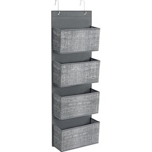 Hangorganizer - Hangopberger - Ruimtebesparende Hangende - Hangplank met 4 Vakken - Voor aan de Deur - Slaapkamer - Kantoor - Kleerkast - 33,5 x 12 x 100 cm - Gevlekt Grijs