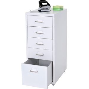 Cosmo Casa Rolcontainer Boston - Ladekast Stalen kast- 69x28x41cm 5 laden - Wit