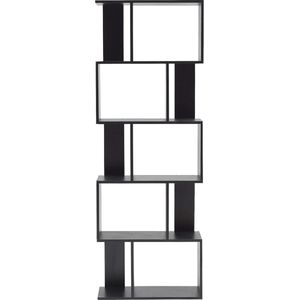 Kantoorplank, zwarte boekenkast met 5 planken, eigentijds ontwerp, huiskamermeubilair - Afmetingen: 172,5 x 60 x 24 cm (HxBxD)