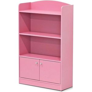 Magazijn/boekenkast met speelgoedkast voor kinderen, hout, roze, 24 x 24 x 97,99 cm