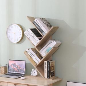 Moderne boekenkast met boom, vrijstaand, boekenkast, CD, hout, MDF, planken, nachtkastje, 40 x 20 x 77 cm, designplank, kantoor, ingang, woonkamer