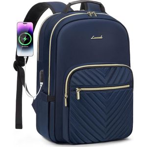 laptoprugzak voor dames, 15,6 inch, laptoptas, rugzak, waterdicht, schoolrugzak, meisjes, tieners, rugzak, met laptopvak, USB-oplaadaansluiting, voor zaken, reizen, school, blauw