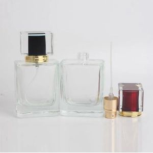 12 Spiraalvormige dikke bodem vierkante glazen verstuiver Spray parfumflesje Cosmetische lege container, 50 ml, rood