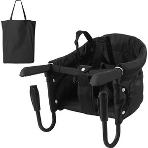 Tafelstoel, opvouwbaar, babyzitje, kinderstoel, zitverhoging met transporttas, voor kleine kinderen, voor thuis en onderweg, belastbaar tot 15 kg (zwart)