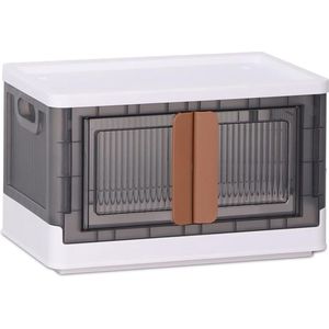 Opvouwbare kunststof opbergdoos, opbergdoos met deksel en wielen, dubbele opening, stapelbare opbergdoos, transparant, voor kantoor, kinderkamer, keuken en woonkamer