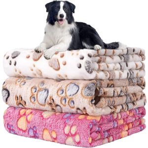 Hondendeken, bank, wasbare deken voor bank, hondendeken, fleece deken voor honden, 3 stuks, zachte warme huisdierdekens, met schattige bottenprint, voor een groot aantal huisdieren, 110 x 80
