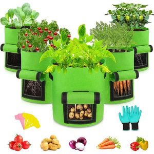 Aardappelplantenzak, 5 stuks 7 gallon tomatenplantenzakken, plantengroeizak met kijkvenster en handgrepen, aardappelzak plantenbakken voor bloemen, planten, groenten