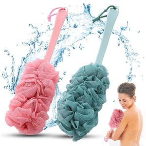 Douchespons met steel, badspons, 2 stuks rugborstel, mesh, badborstel met lange handgreep, voor douche, badreiniger, peeling, massagesponsborstels, doucheborstel voor dames en heren