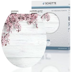 WC-bril WOOD FLOWERS met softclosemechanisme van hout, hoogglans, toiletbril met wc-deksel, houten kern, toiletdeksel met motief (maximale belasting van de wc-bril 150 kg), houtkleuren