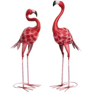 Metalen Flamingo Tuinbeelden Rode Flamingo Tuinkunst Outdoor Sculpturen voor Thuis Patio Gazon Achtertuin Decoratie 2 stuks
