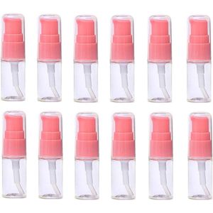 12 stuks 10 ml draagbare lege hervulbare doorzichtige plastic lotionpompfles met roze perspompkop cosmetische make-up gezichtscrème lotion emulsie monsterverpakking container, helder