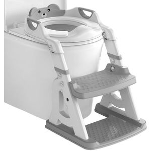 Toiletbril voor kinderen met trap, in hoogte verstelbaar, opvouwbare 2-in-1 toiletbril voor kinderen met gevoerde zitting, spat- en stabiele antislip trede, toiletopzetstuk voor kinderen vanaf 1 - 7