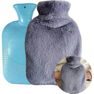Warmwaterkruik met overtrek, 2 liter, met uitneembare vervanging voor warme en koude warmwaterfles, voor hals en schouders, rug, benen, taille, warm en pijnverlichting (donkergrijs)