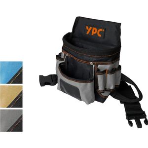 Gereedschapsgordeltas XL – gereedschapsriem, werkriem, waterdichte gereedschapstas met hamerlus, scheurvaste nylon riem, 12 zakken, grijs-zwart, 27 x 21 x 13 cm – 5 kg draagkracht