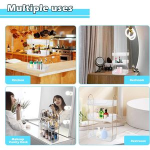 Make-up organizer voor ijdelheid, parfum, cosmetica, opslag en organisatoren, voor badkamer, dessert, werkblad, rond, wit, 3 lagen