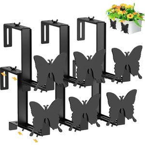 Set van 6 raambloembakbeugel, balkonreling 5,9''-9,6'' verstelbare plantenbakbeugel, robuuste ijzeren bloembakhouder voor buitenhek pergola patiotuin, zwart