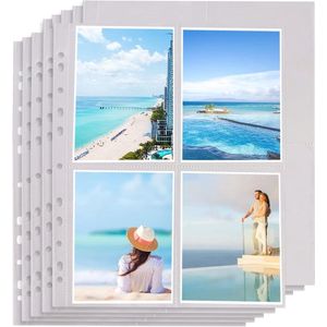 Pak met 100 fotohoezen DIN A4, transparante ansichtkaarthoezen, verdeeld in 4 compartimenten, fotohoezen, kleine transparante films, kaarten en fotohoezen voor gezinnen, bruiloften (10,8 x 15,2 cm)