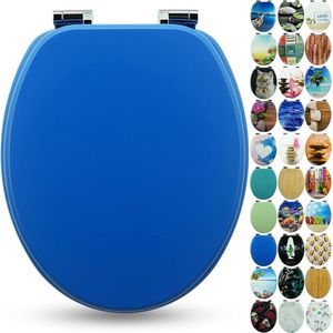 ® Premium toiletbril met softclosemechanisme, hoogwaardig toiletdeksel van hout, vele kleurrijke motieven, hoog zitcomfort, eenvoudige montage, 'Deep Blue'