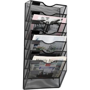 Cantoor documentorganizer, hangende wandinventarishouder, mesh verticaal zakmagazijnstandaard, A4 papieren documenthouder, cantoor organizer met labelontwerp (8 stuks, zwart)