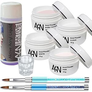 Acrylpoeder voor kunstnagels, poeder voor kunstnagels, roze, transparant, donkere cover en wit, of als set (acryl set 2)